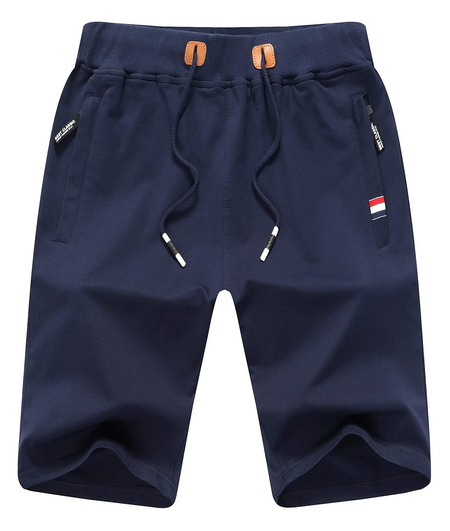 Big Boy's Casual Shorts Summer Cotton Fit Drawstring Elastic Waist Beach Shorts with Zipper Pockets