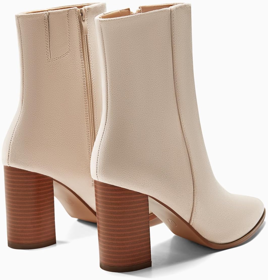 Coutgo Womens Ankle Boots Pointed Toe Chunky Stacked Heel Side Zipper Dress Fall Booties Shoes - Image 5