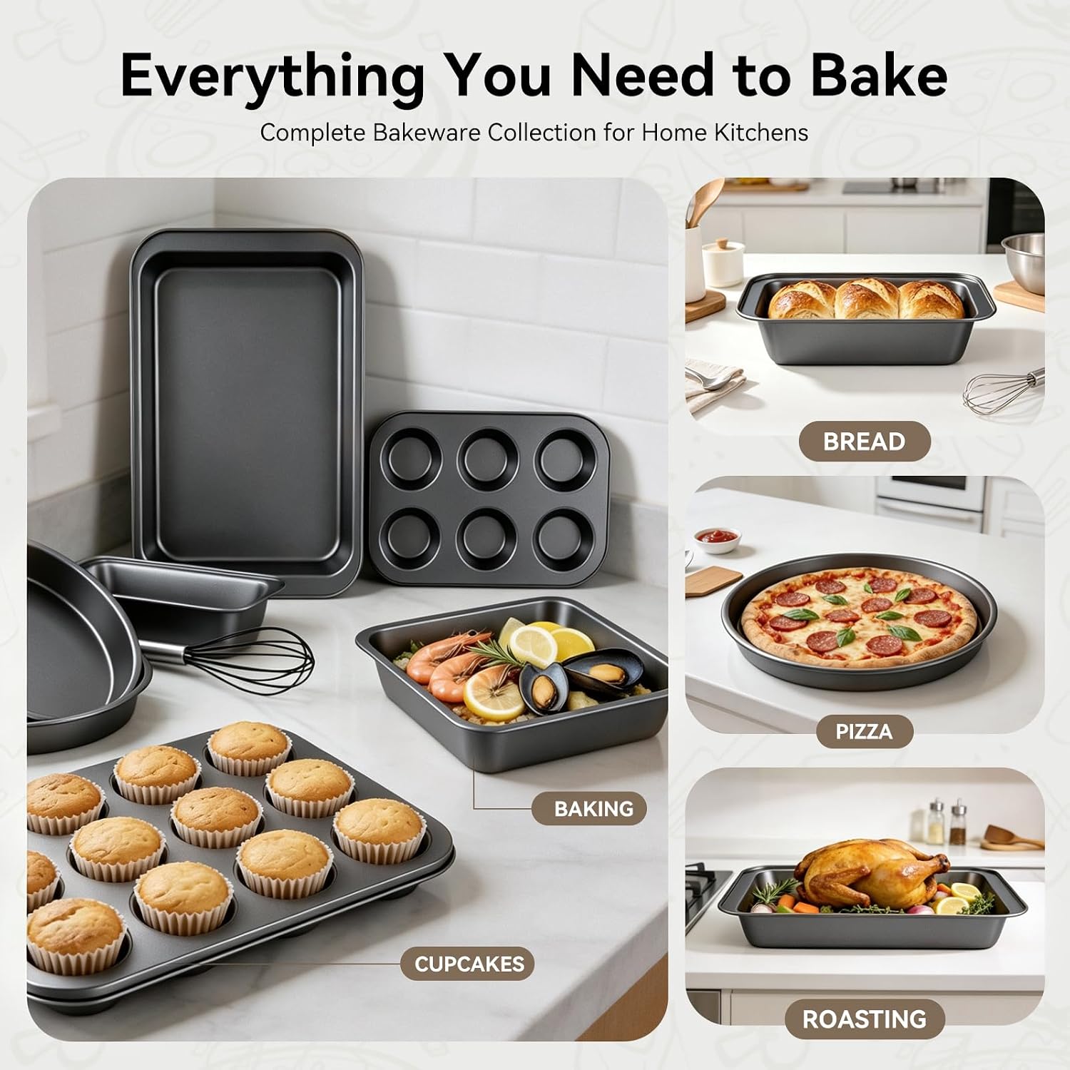 23-Piece Nonstick Bakeware Sets for Home Baking (Black)
