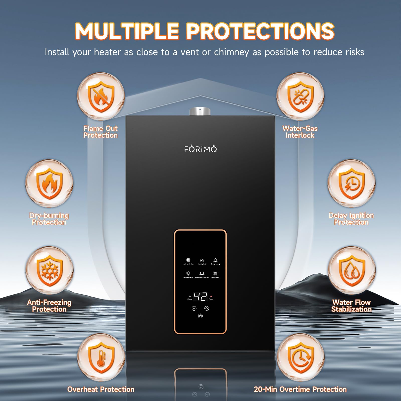 Calentador de agua sin tanque, propano, 4.21 GPM 18 L en interiores, calentador de agua instantáneo de gas propano caliente, con visualización digital Fahrenheit, multiprotección (gris) (LPG)