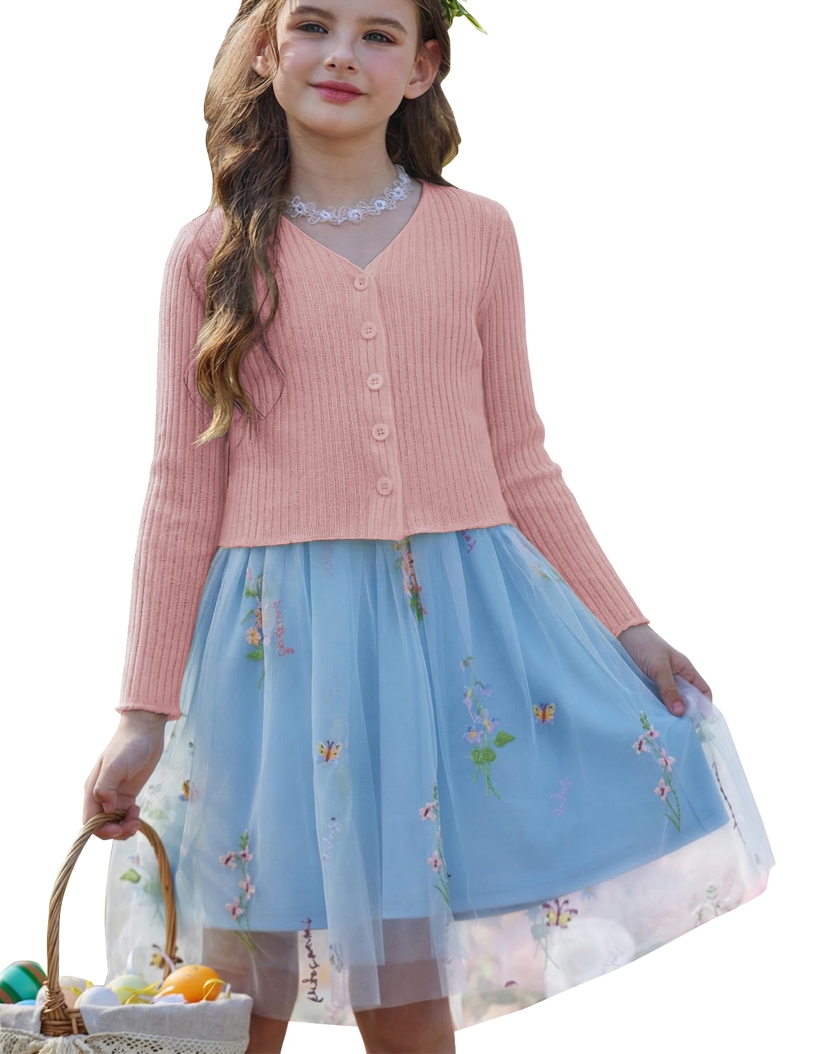 Arshiner Mädchen Strickjacke Button Down Bolero Cardigan für Kinder Schuluniform Strick-Bolero mit Langen Ärmeln und Knopfverschluss 5-12 Jahre
