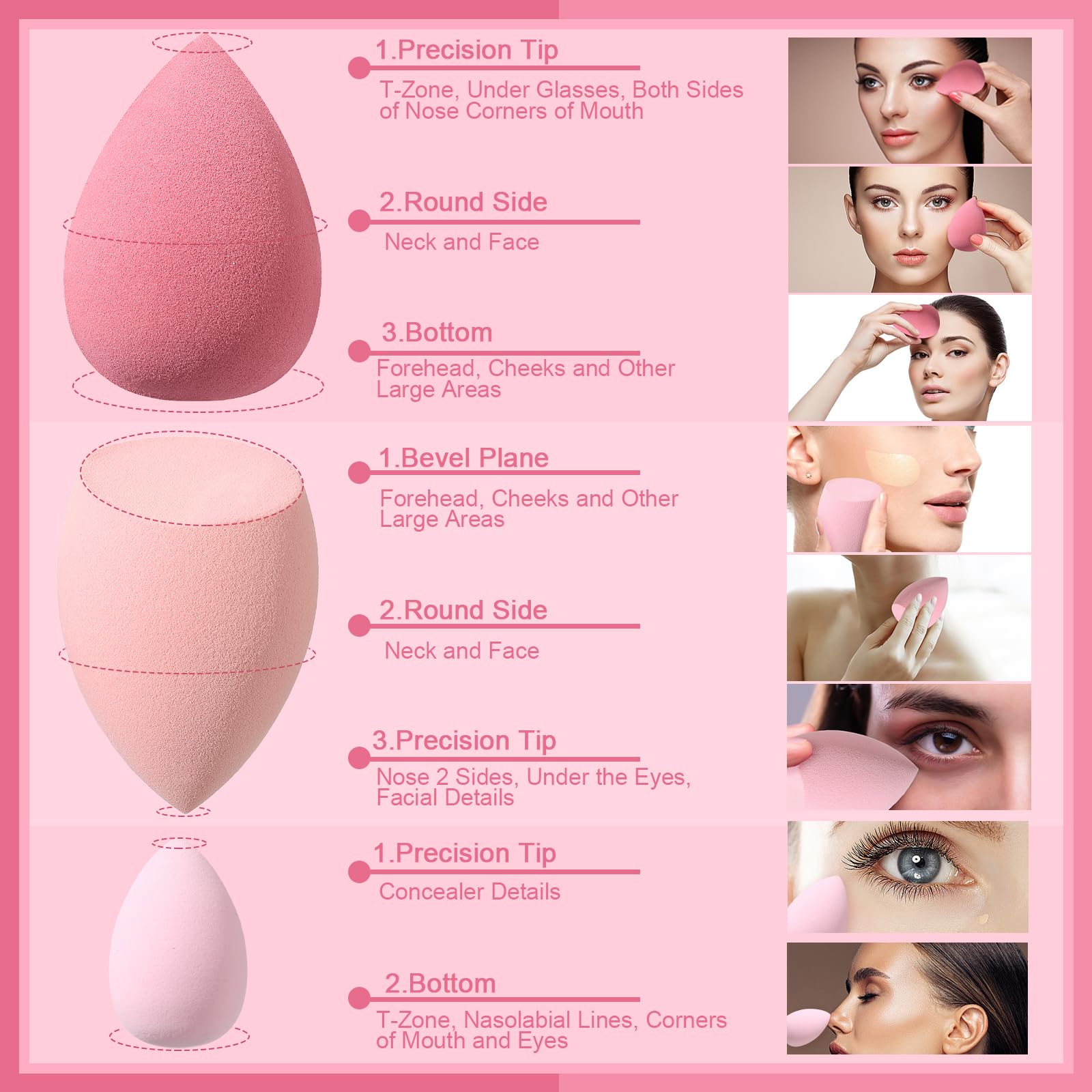 17-teiliges Make-up-Schwamm-Set mit 6 Puderquasten, 3 Mini-Make-up-Schwämmen, 3 Mini-Make-up-Schwämmchen und 1 Make-up-Schwammhalter (Rosa)