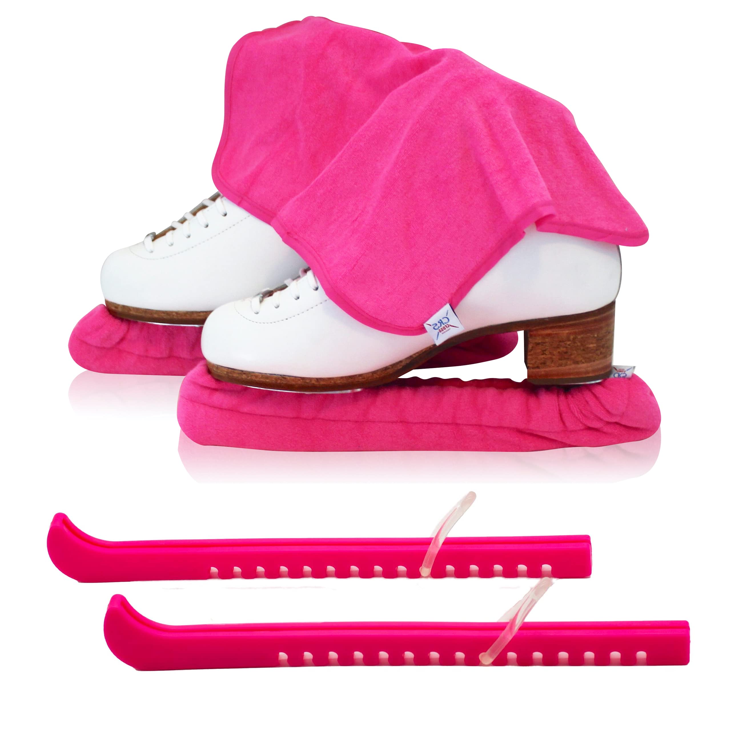 CRS Cross Ice Skate Guards, Soakers & Towel Gift Set -One Piece Guard Set Design with Soft Skate Blade Covers & Towel (Adjustable Pair of Guards-no Assembly Required)