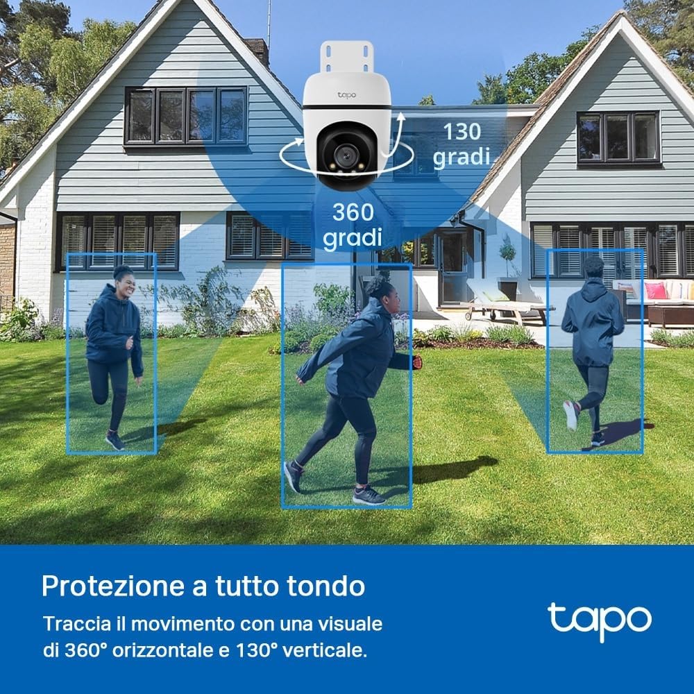Tapo C500 Telecamera Wi-Fi Esterno FHD 360° IP65 Visione Notturna a Colori Rilevamenti Smart AI
