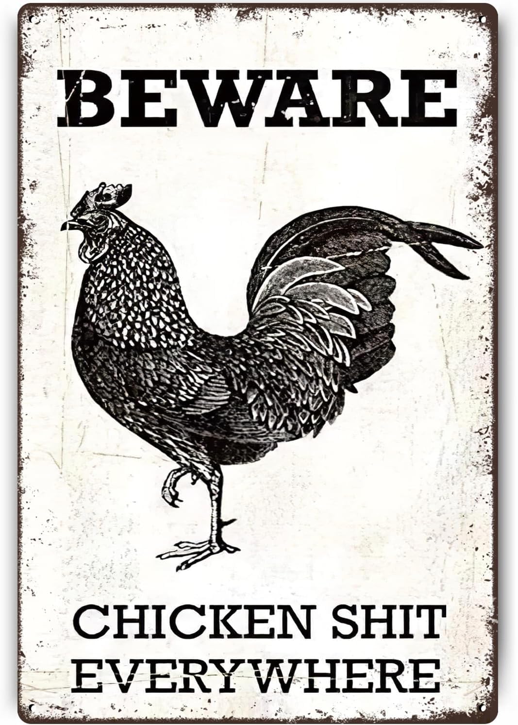 SMAZDFXX Beware Chicken Shit Everywhere Vintage Metal Sign Wall Decor for Chicken Coop Farmhouse Wall Decor Funny Coop Garden Man Cave Farm Outdoor Decorations Chicken Coop Accessories 5.5"x8"