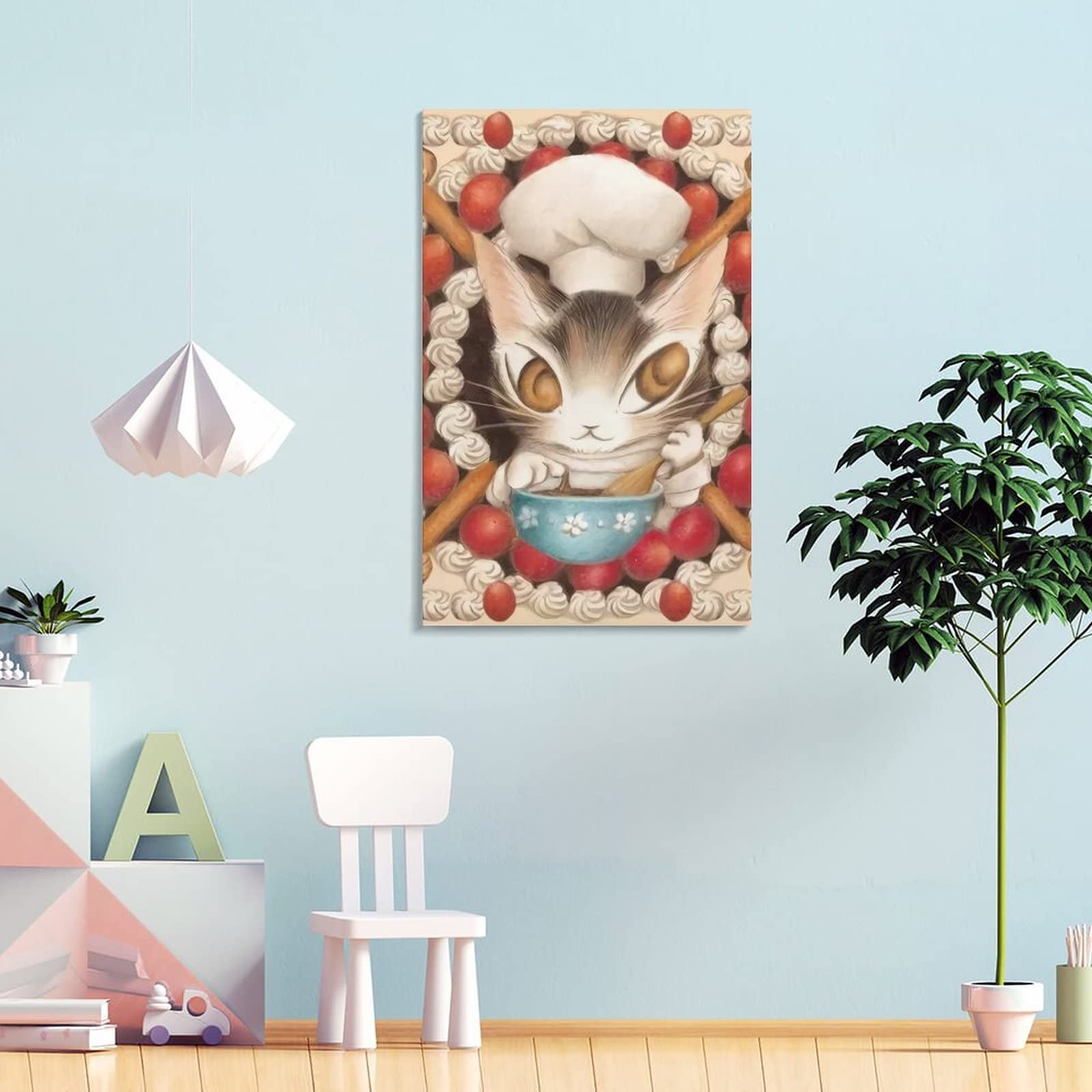 猫の宇宙テーマ油彩画 木製フレーム付き