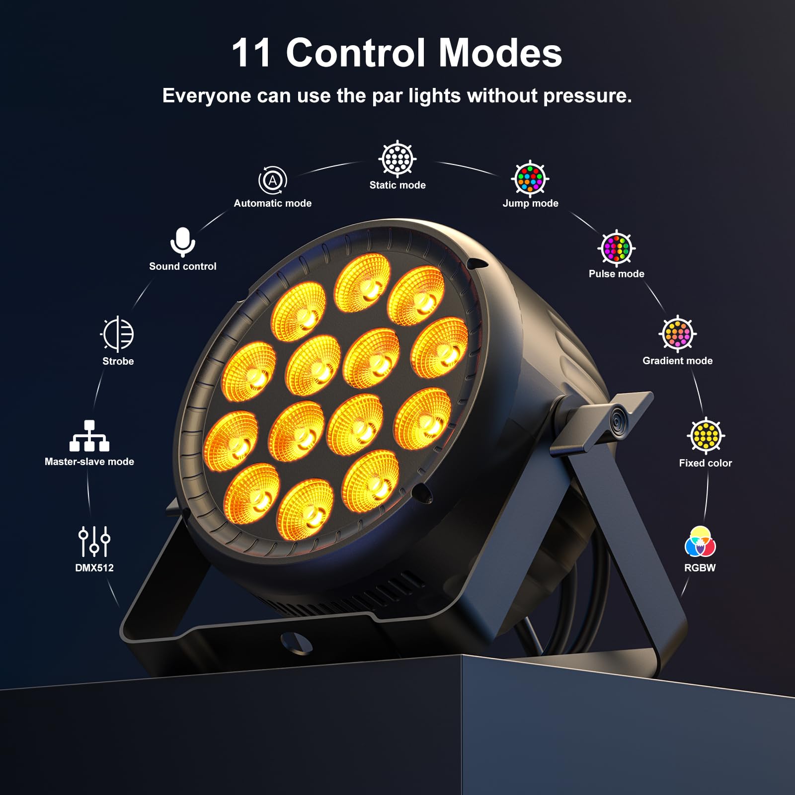 210W Faretto LED Par RGBW, luce da discoteca Silenziosa, multieffetto DMX512, con controllo audio, per feste, DJ, Chiese, Teatri, club, matrimoni, Halloween