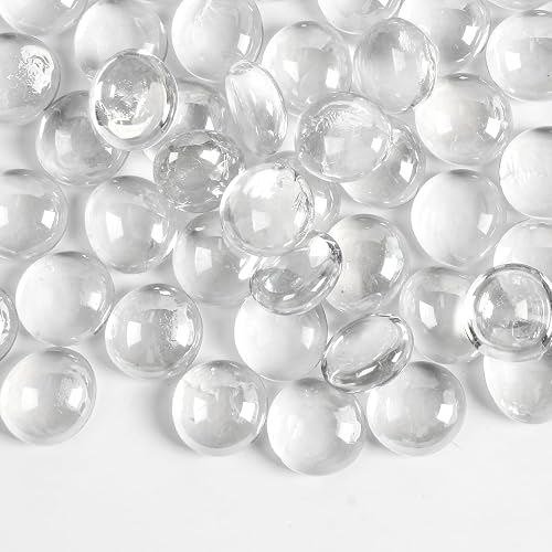 5Lb Clear Glass Pebbles, Flat Glass Marbles, Decorative Glass Gem Stones for Vase Fish Tank Fountains Crafts Centerpieces Fire Pit and Home Decor