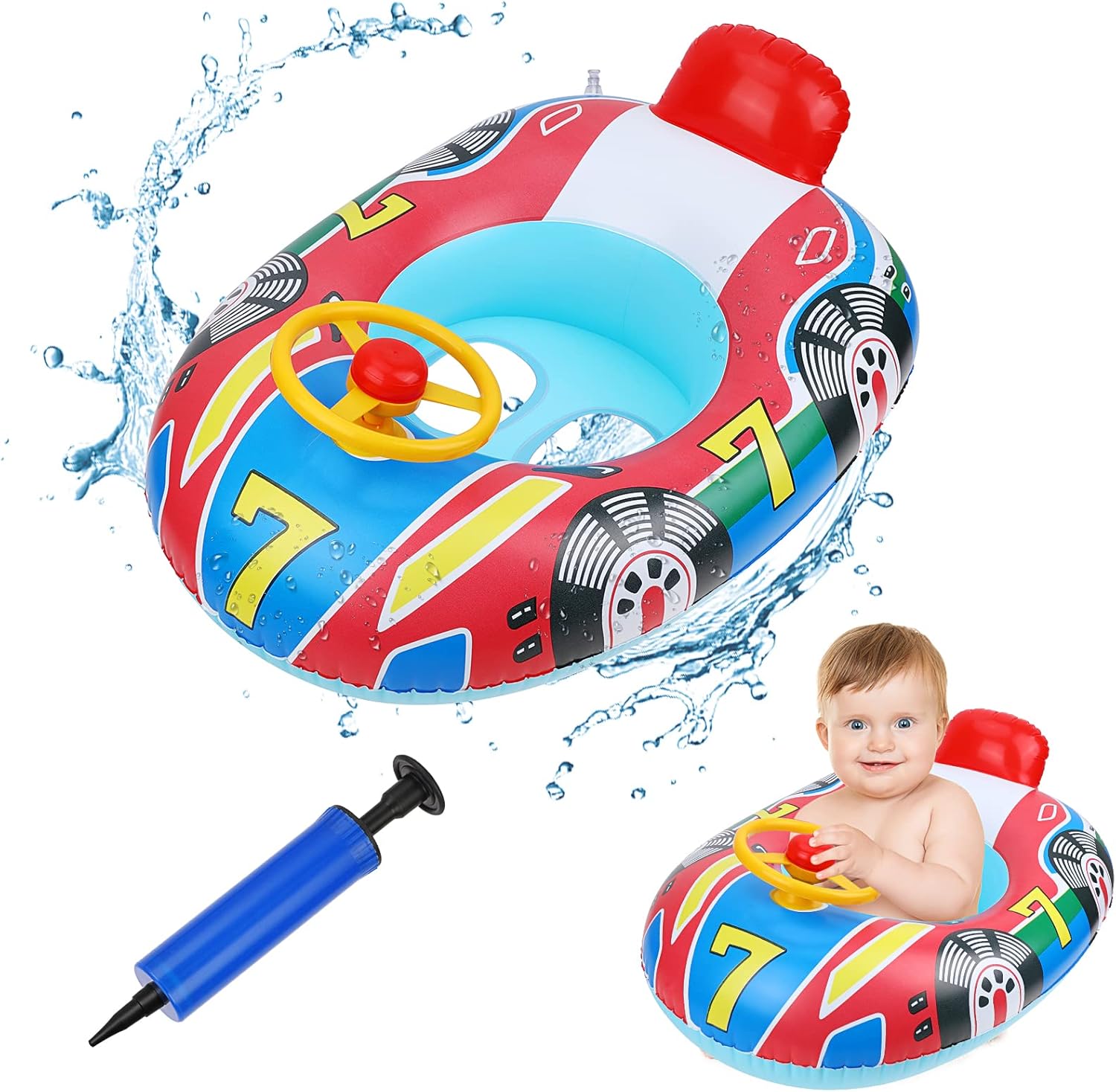 Pwsap Baby Swimming Ring, Cartoon Car Inflatable Swimming Float PVC