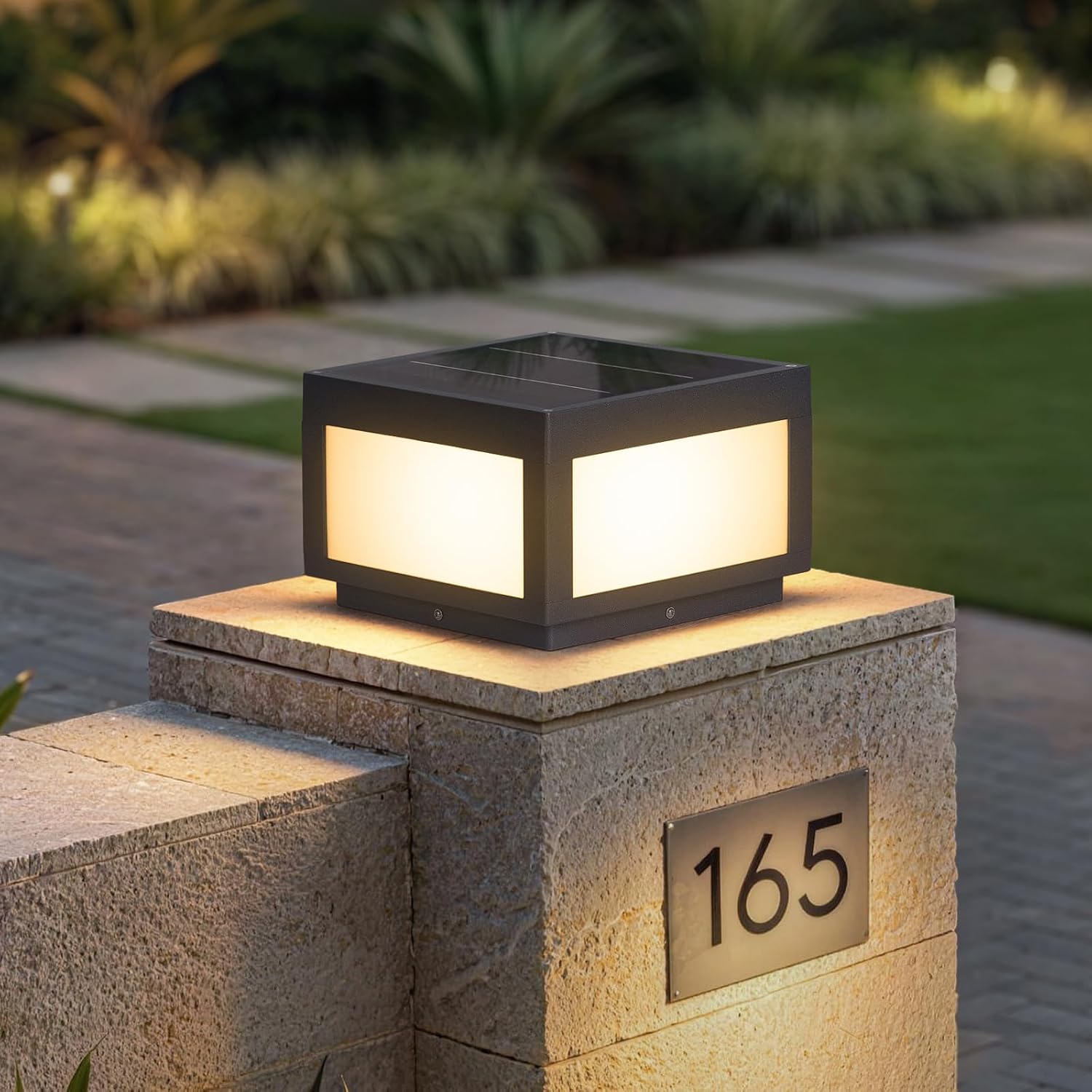 MVBT Solar Post Lights, 10" Solar Column Lights Outdoor Waterproof, Square Modern Pillar Lights, LED Dusk to Dawn Lantern Column Lamp, Stainless Steel Gate Post Light for Outside Patio Yard Fence Deck
