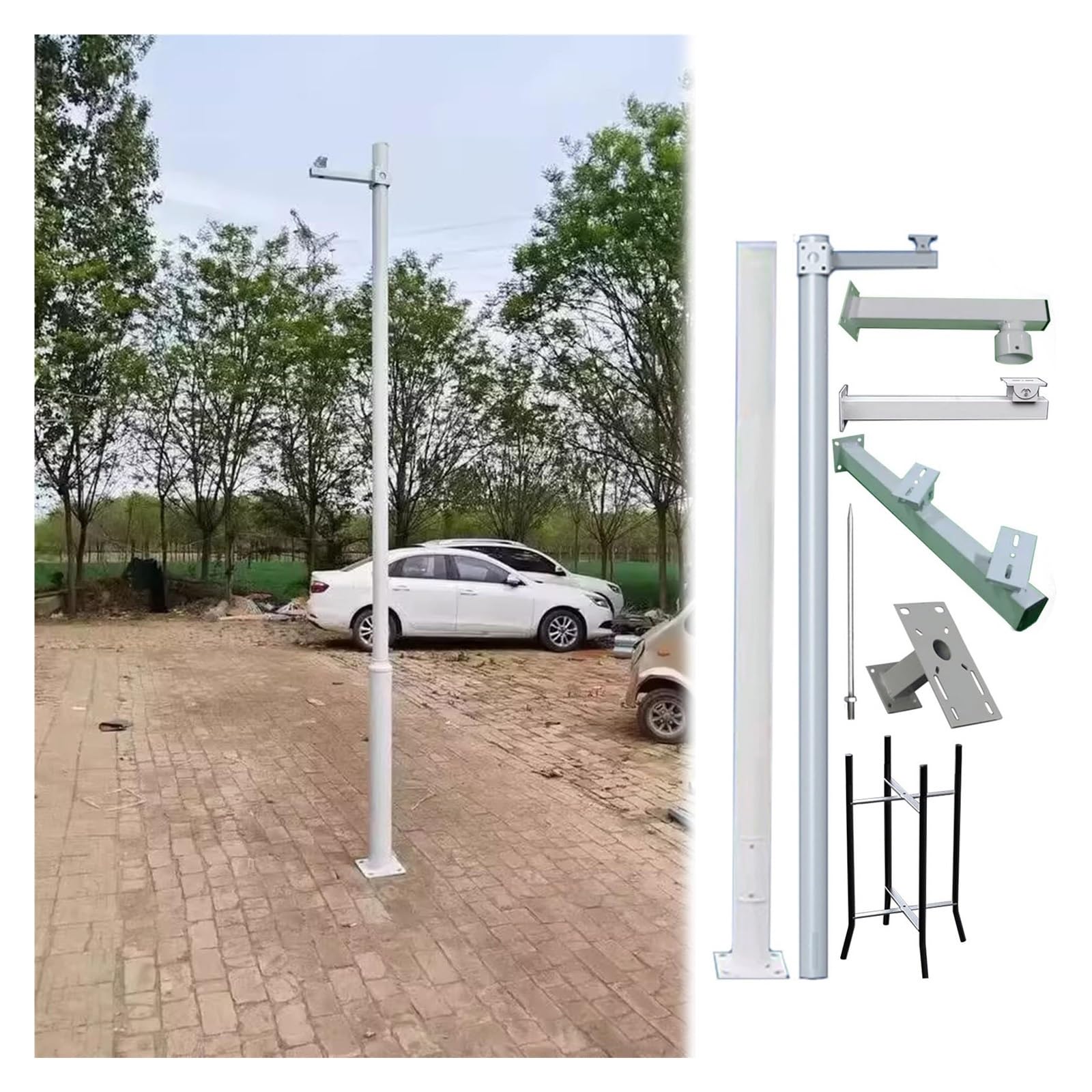 Support de caméra de surveillance, installation de sécurité segmentée en métal pour jardin, porche, terrasse, allée, autoroute – 3 sections, hauteur totale de 6 m
