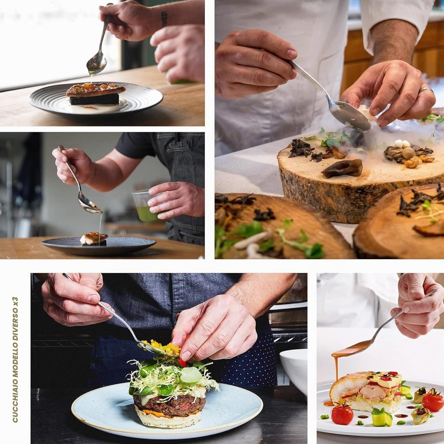 CREATIVECHEF Set di 5 pinze da cucina, utensili per placcatura, kit culinario, pinze di precisione, kit di placcatura speciale per decorare il cibo, robustezza, acciaio inossidabile, segreto da cucina