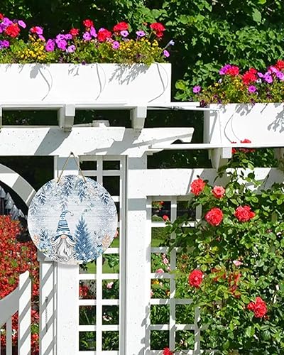 Miniatura 2 de Seasonal Front Door Welcome Sign, Merry Christmas Tree Gnomes Poinsettia Berry Eucalyptus Leaves Vintage Round Wood Wreaths Wall Hanging Sign for