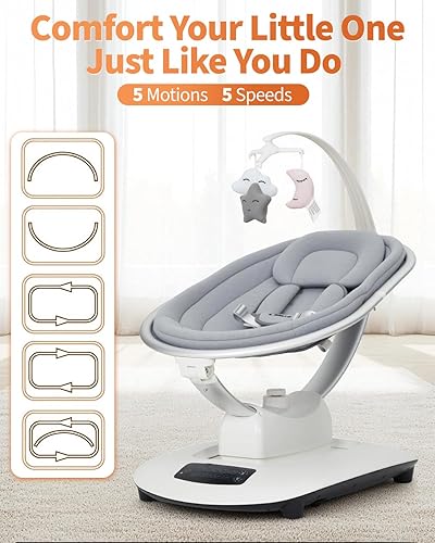 Miniatura 3 de Columpios de bebé para bebés a niños pequeños, columpio eléctrico para bebés con 5 movimientos relajantes y ajustes de velocidad, control remoto,