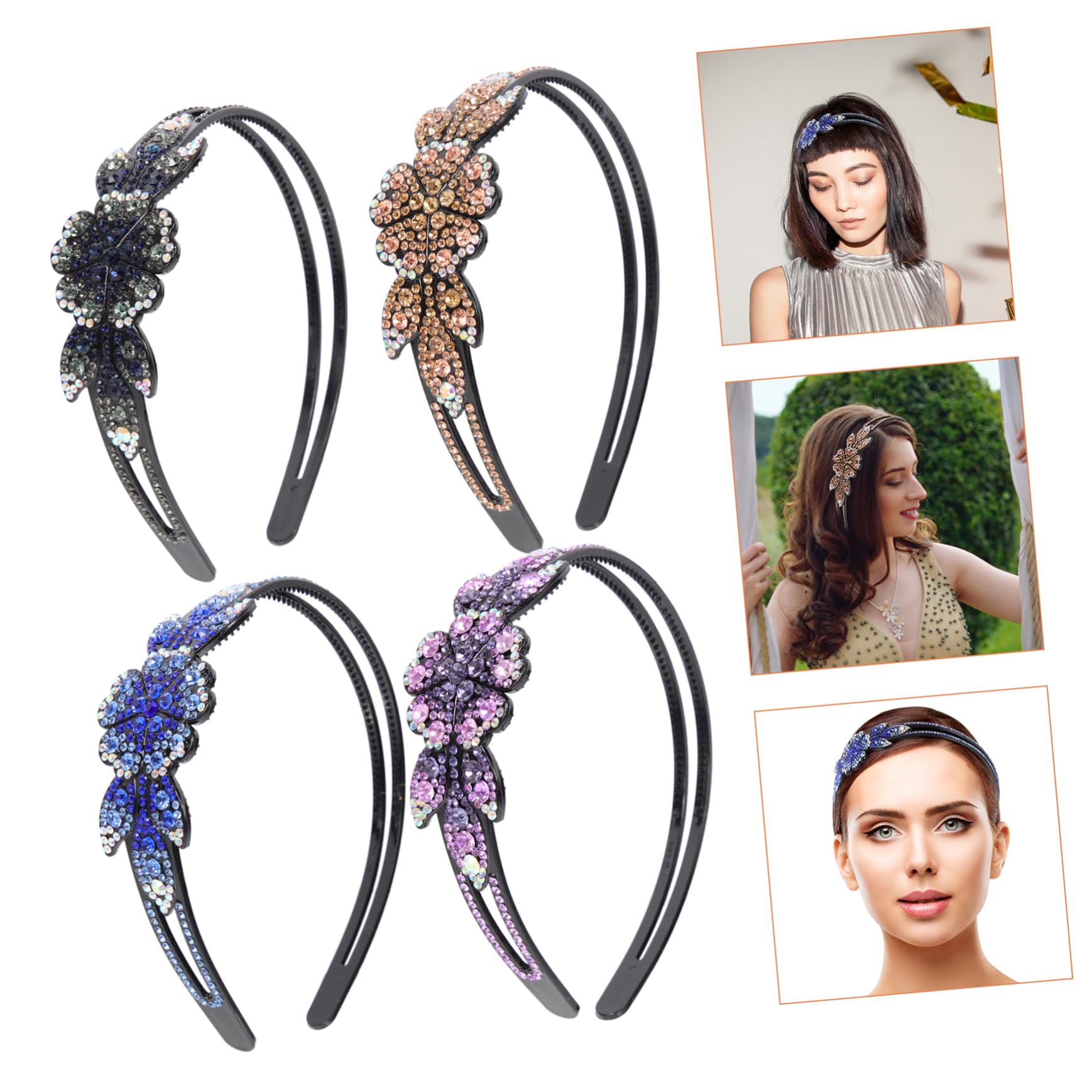 minkissy 12piezas Diadema De Flores Con Piedras Brillantes Antideslizante Para Mujeres Accesorio De Cabello Para Fiestas y Eventos Especiales