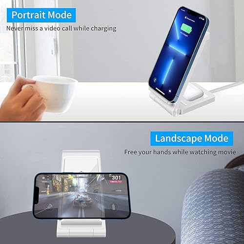 Miniatura 3 de Cargador inalámbrico de 25 W, estación de carga inalámbrica plegable 2 en 1 para Apple iPhone 1514131211ProSEX8Airpods, PDKUAI 15W soporte de carga