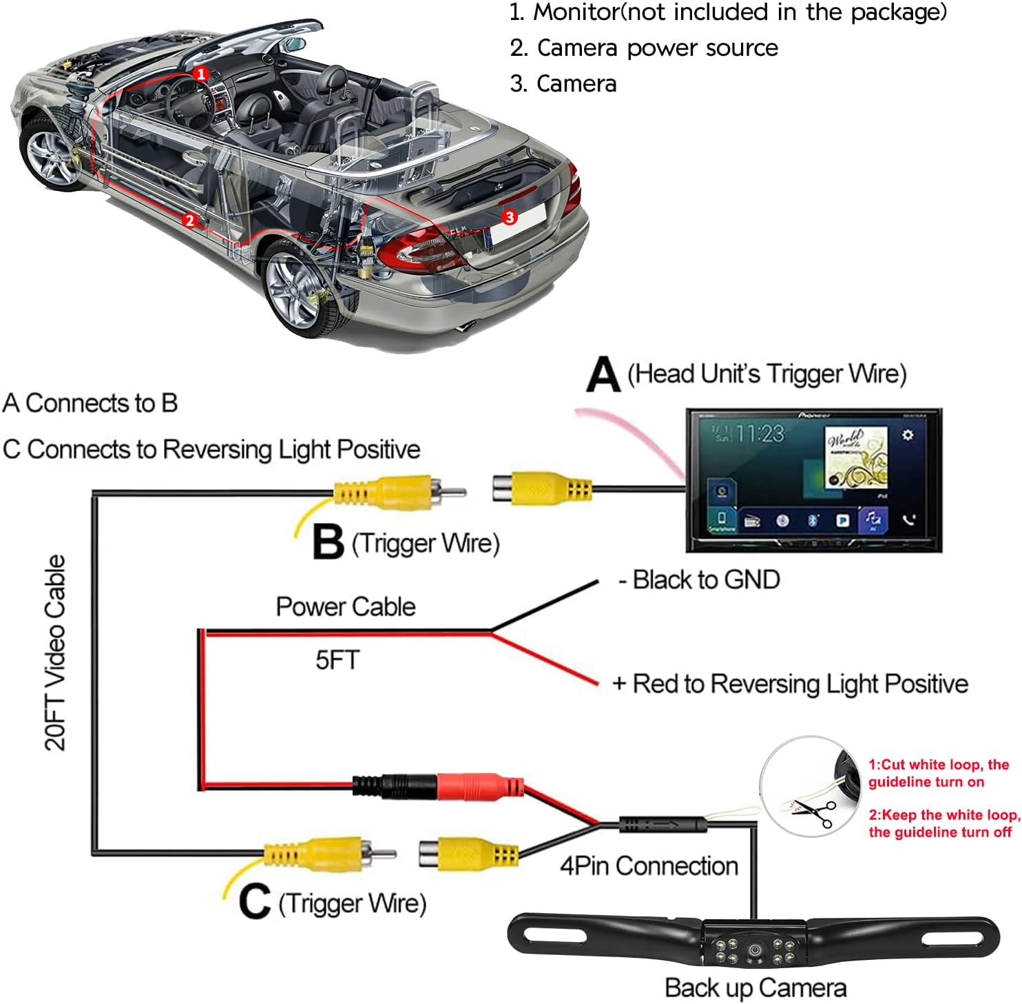 YUGUANG License Plate Backup Camera, AHD 1080P 170 Degree Wide View Angel Night Vision Guide Line On/Off Waterproof Reverse Rear View Camera for Car Truck