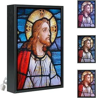 Sacred Heart of Jesus Decorative Light Inspired by Church Stained Glass Style - Divine Mercy Light for Festive Decoration, with 3-Color Adjustable LED, Ideal Gift