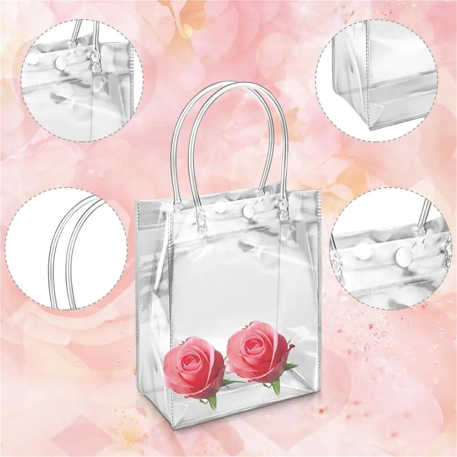 Geschenktüten 10/20 Stück transparente Geschenktüten aus weichem PVC | Mit Knopfhandschlaufe durchsichtige Plastikhandtaschen-Kosmetiktasche for Hochzeitsfeier(30x10x30cm,20pcs)