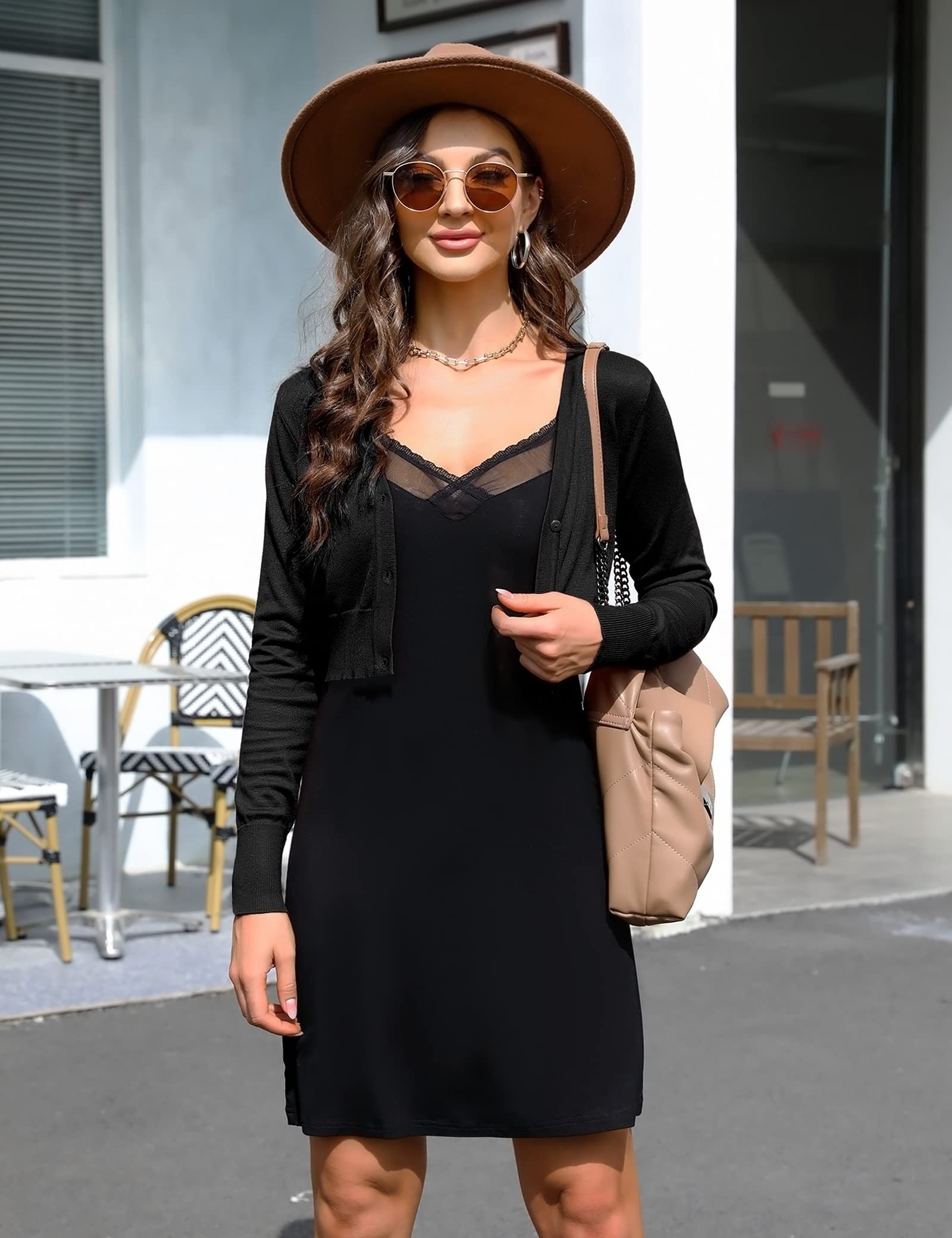 Aottori Coprispalle Donna Elegante Cardigan Corto Maniche Lunghe Bolero a Maglia con Bottoni Giacca Leggero Scollo a V Matrimonio per Primavera Autunno