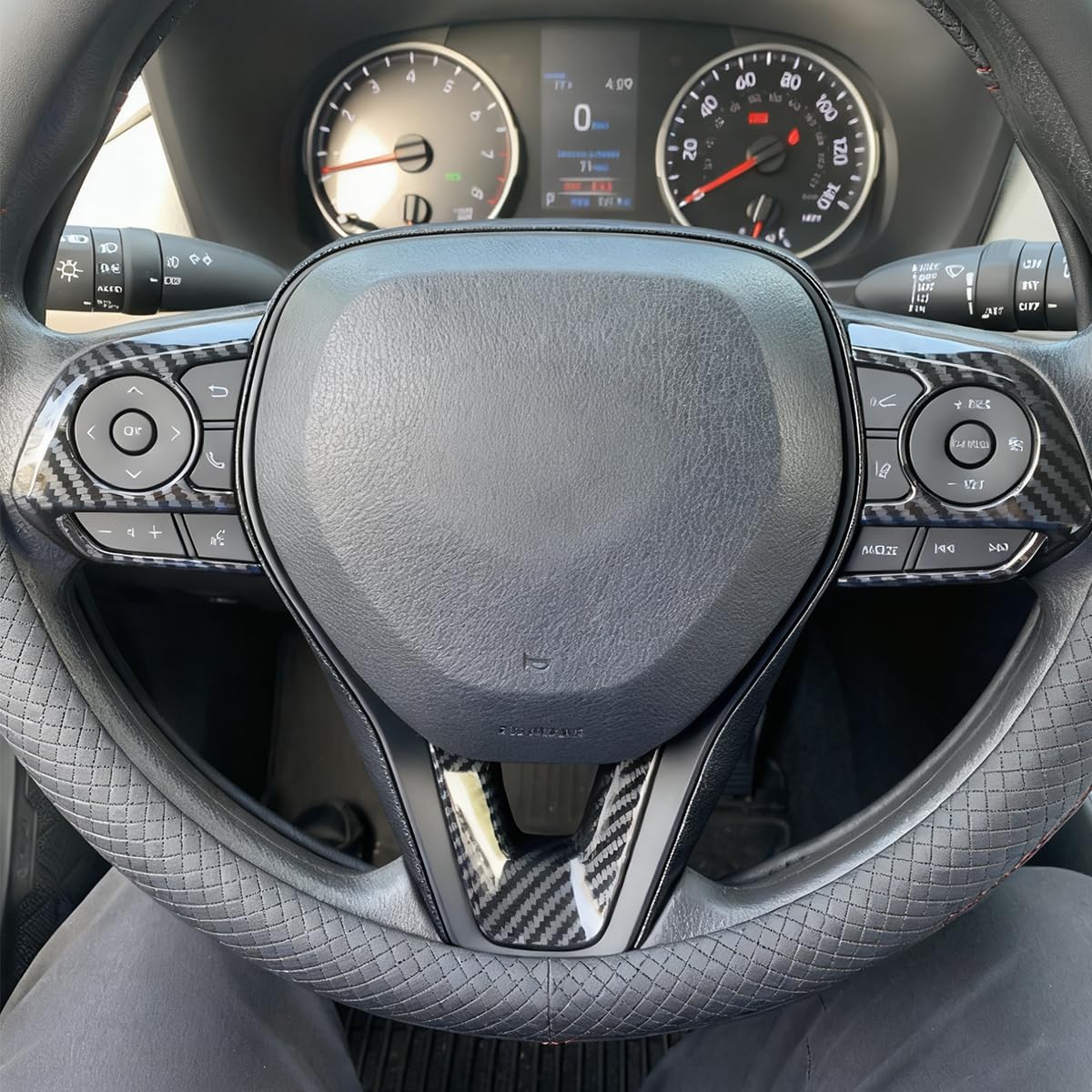 Tocatus Steering Wheel Cover Trim for Toyota Corolla 2020 2021 2022 2023 2024, for RAV4 2019 2020 2021 2022 2023 2024, ABS Carbon Fiber 3pcs