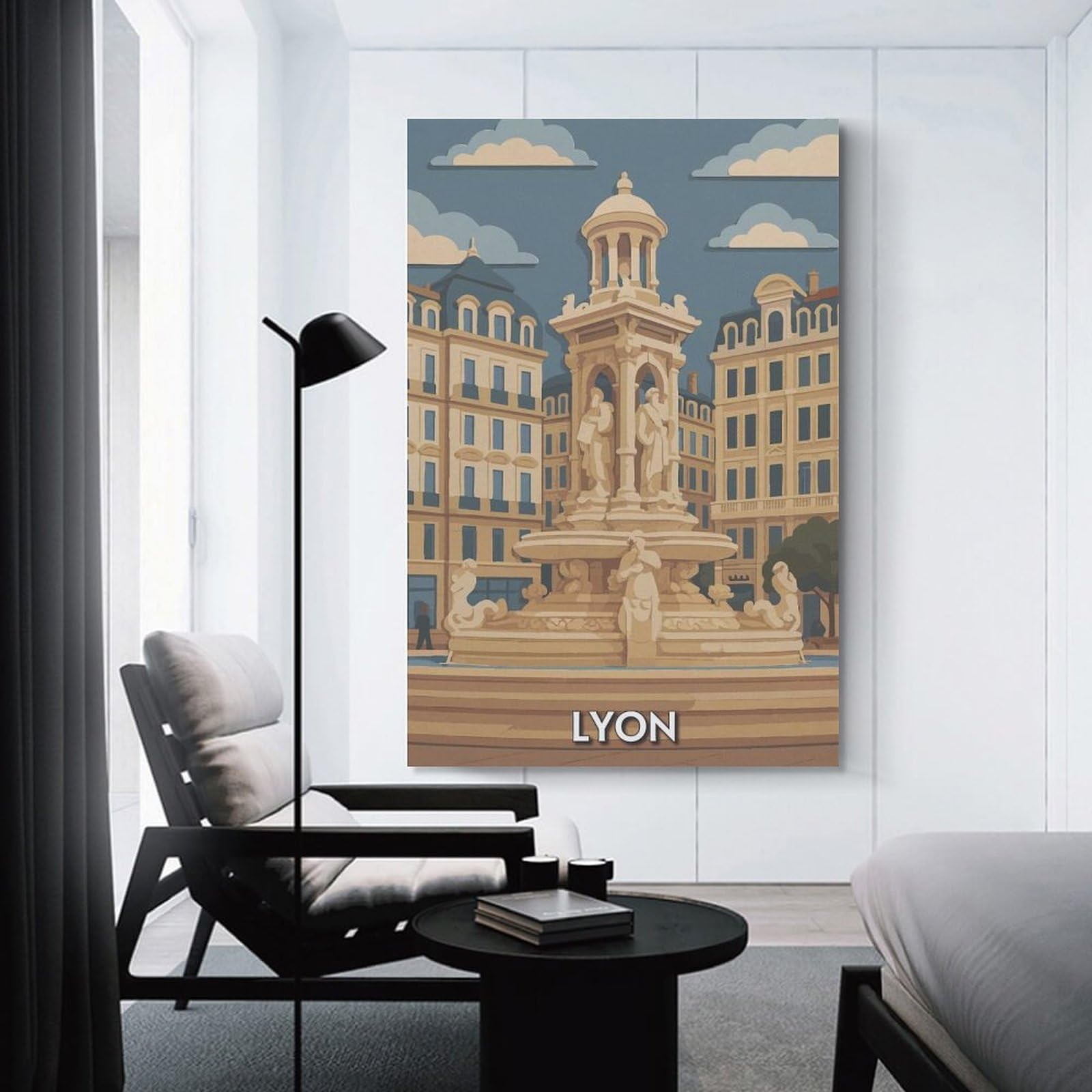 Junmoney Home Decor Wall Art Lyon Cityscape Illustration, 12x18inch(30x45cm), for New Homes, Bedrooms Or Workspaces, Decorative Present for New Homes