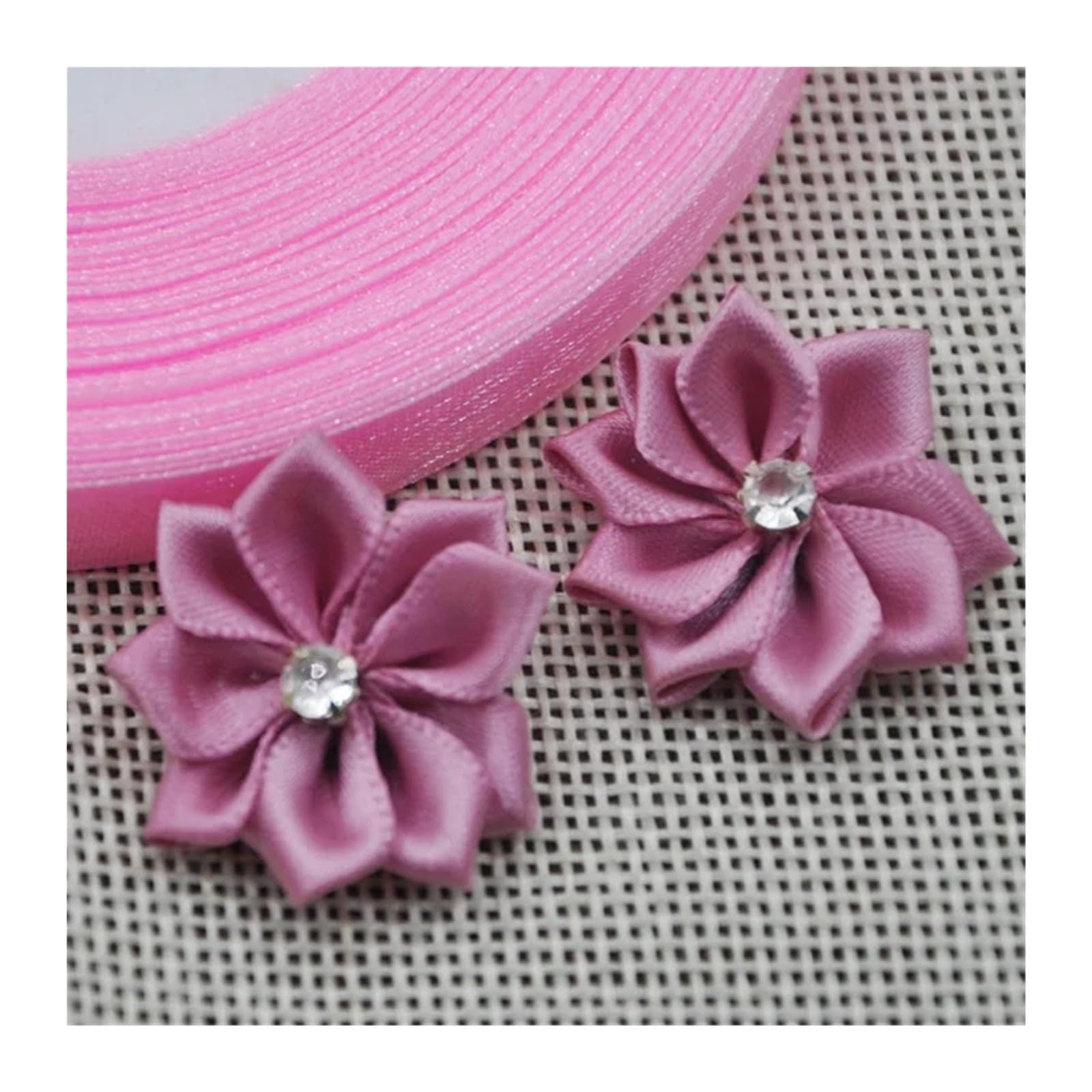 KiddiBubzi 20pcs 25mm Mix Color Ribbon Flowers With Rhinestone Garment Sewing Supplies Handmade Appliques(Color 2)