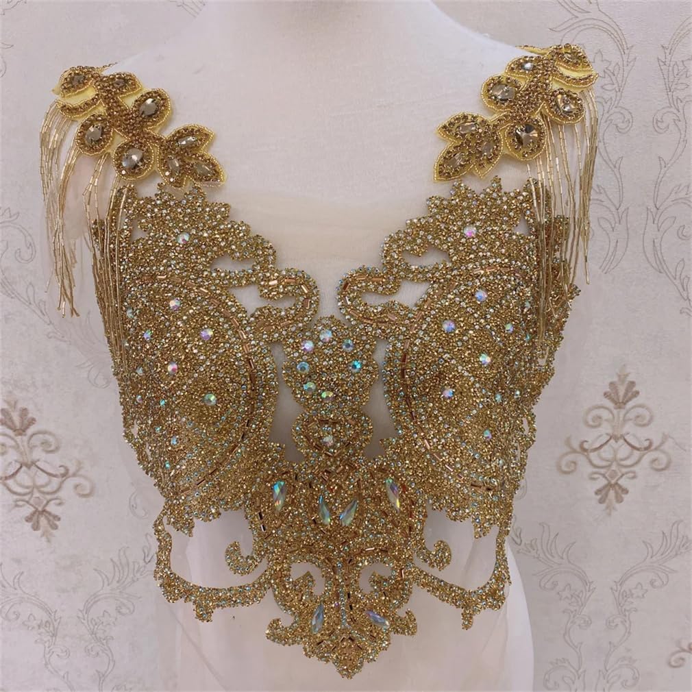 Tassels Gold Rhinestones Applique Bridal Accessories Iron On DIY Patches Sewing Applique Craft