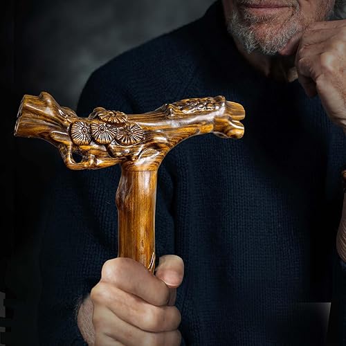 Miniatura 5 de Bastón de madera tallada a mano para hombres y mujeres, con función de masaje que soporta hasta 500 libras, bastones de gama alta para personas
