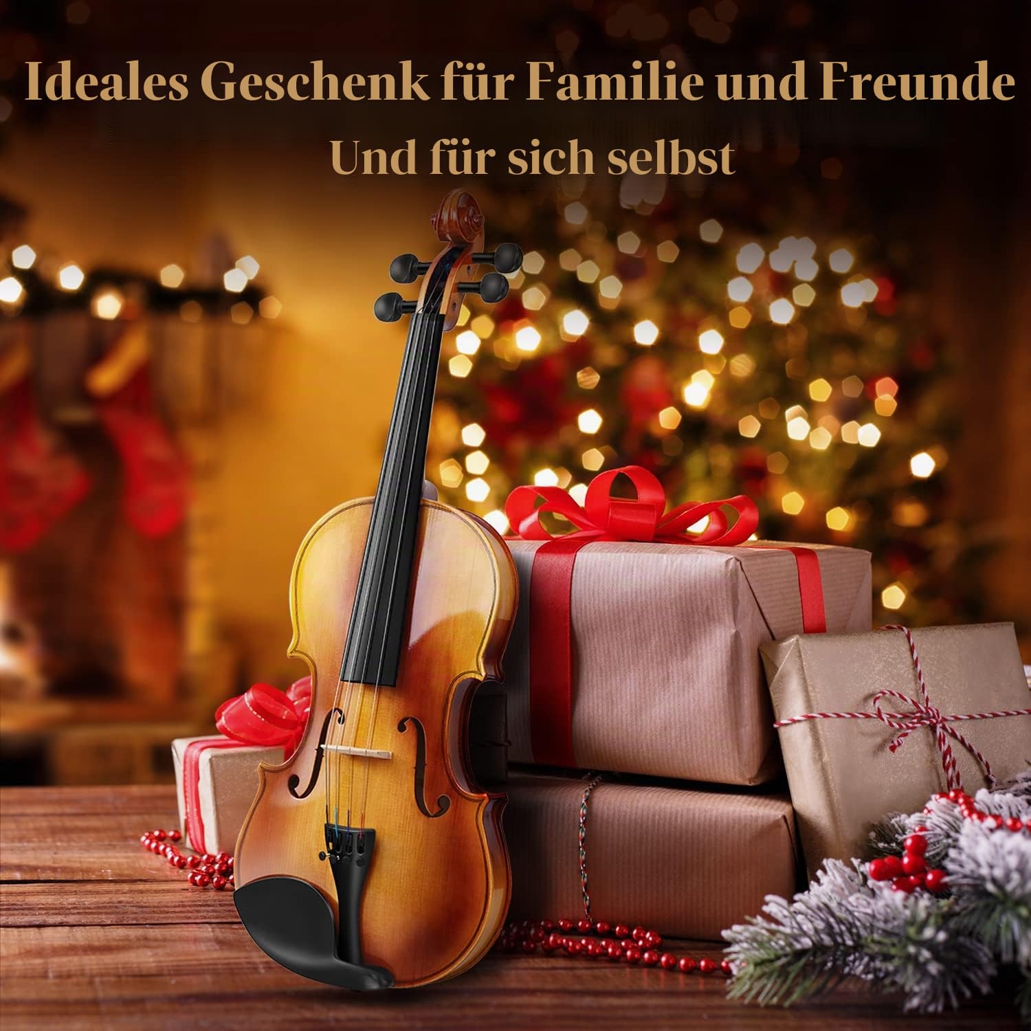 Eastar 4/4 Violine Set Massivholz mit Hartschalenkoffer, Schulterstütze, zwei Bögen und zusätzliche Saiten (EVA-330)