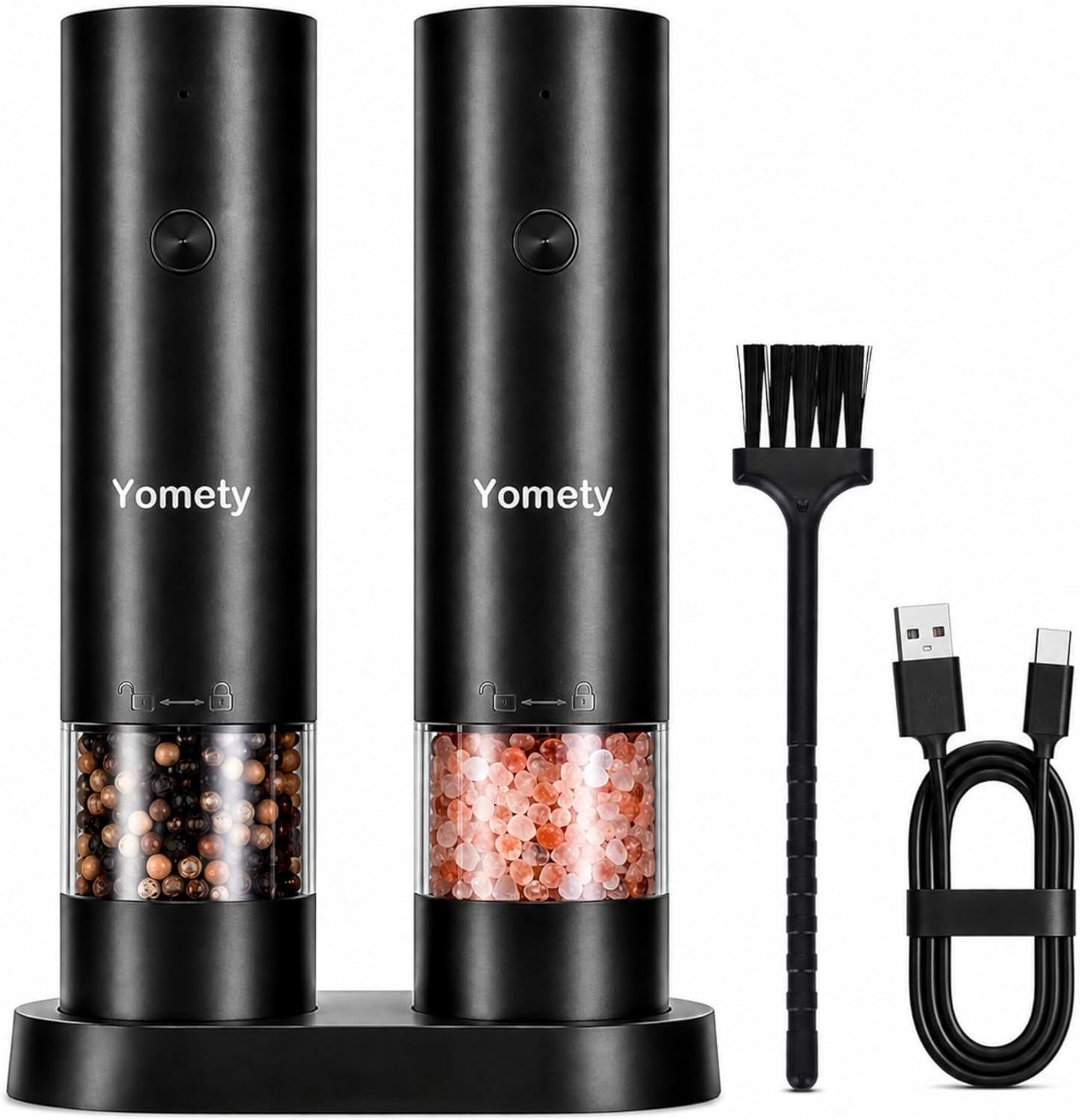 Electric Salt and Pepper Grinder Set-Rechargeable Salt and Pepper Mill Set All in One, Automatic Refillable Adjustable Coarseness Ceramic Grinder, Salt and Pepper Shakers for Kitchen Gadgets