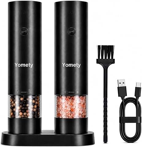 Electric Salt and Pepper Grinder Set-Rechargeable Salt and Pepper Mill Set All in One, Automatic Refillable Adjustable Coarseness Ceramic Grinder, Salt and Pepper Shakers for Kitchen Gadgets