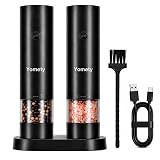 Electric Salt and Pepper Grinder Set-Rechargeable Salt and Pepper Mill Set All in One, Automatic Refillable Adjustable Coarseness Ceramic Grinder, Salt and Pepper Shakers for Kitchen Gadgets