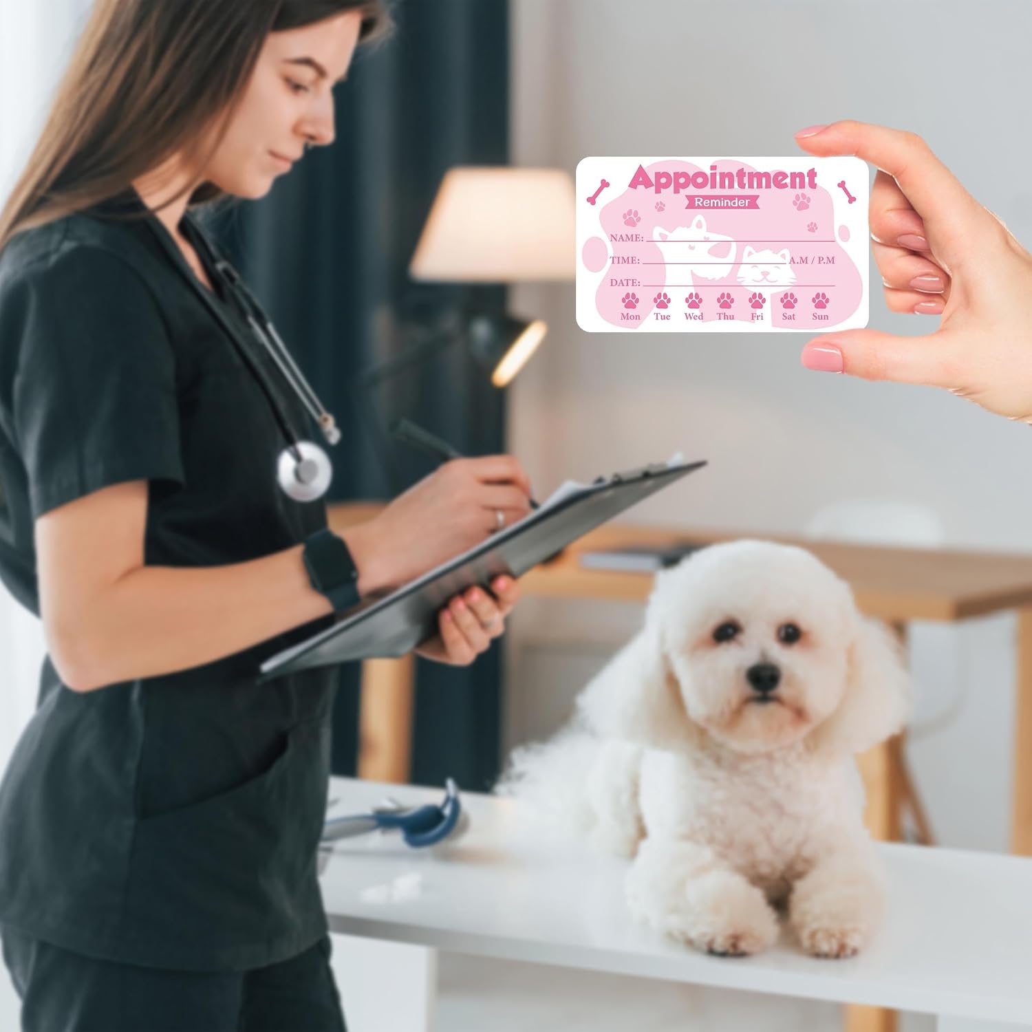 240Pcs Pet Grooming Appointment Reminder Cards Paw Prints Client Business Card for Vet Office Dog Spa Boarding Training Cats Care 3.54 x 2inch 2 Colors image 5
