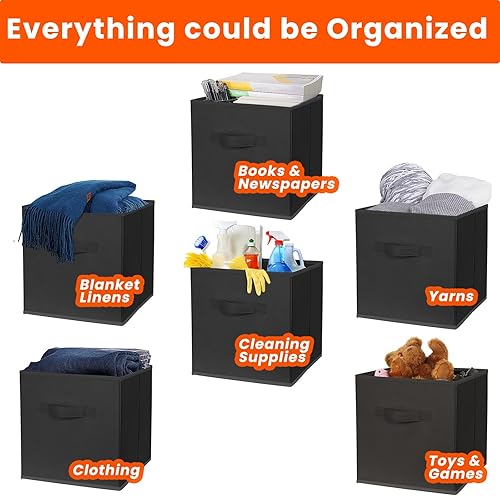 Miniatura 4 de Cubitos de almacenamiento, cubos de almacenamiento de 11 pulgadas (juego de 10), contenedores de almacenamiento plegables de tela con asas dobles,