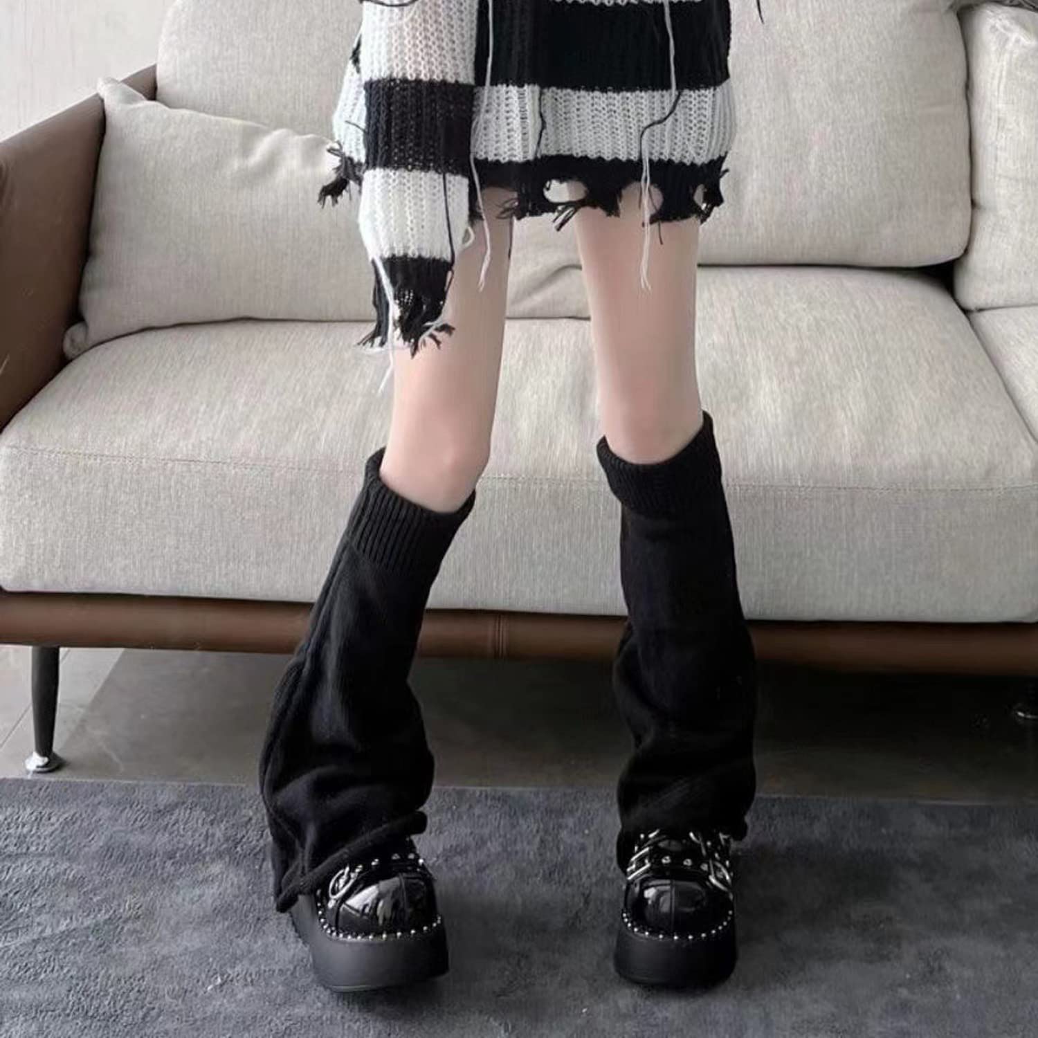 Sexybody Women's Leg Warmers Fashion Knit Warmers Long Socks Cute Y2K Kawaii Japanese Lolita Harajuku Accessories for Girls: 2pair-809black+809white One Size