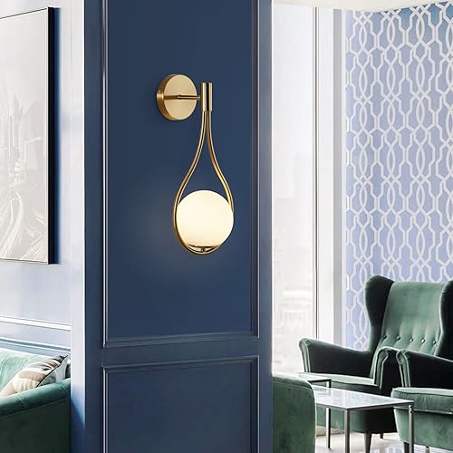 Miniatura 8 de BOKT Lámpara de pared de cristal moderna dorada, apliques de pared para dormitorio de mediados de siglo, luces de pared con caída de agua,