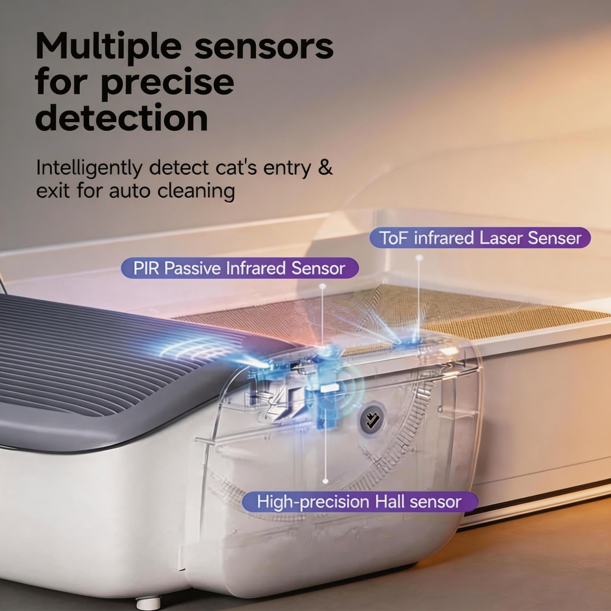 Automatic Litter Box Self Cleaning Odor Control for Cats 3LB to 50LB Large Capacity APP Control Safety Sensor Multi-Cat Use，Accessible Electric，Low-Entry Electric Litter Box - image 8