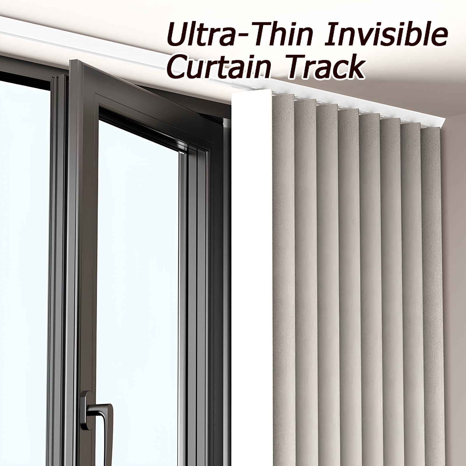 Rail de Rideau Auto-Adhésif, sans Perçage au Plafond ou au Mur, Tringle à Rideau Installation Facile pour Bureau, Salon, Chambre(White-Wall,4.8m(4 * 1.2m))