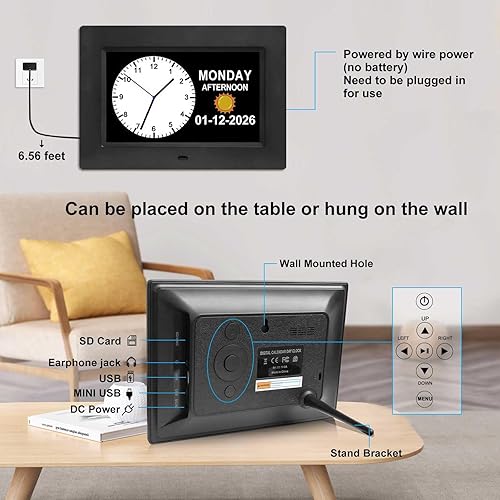 Miniatura 7 de Jaihonda Reloj de demencia para personas mayores Reloj digital con fecha y hora para ancianos - 15 alarmas Nivel 5 de brillo Pantalla de números