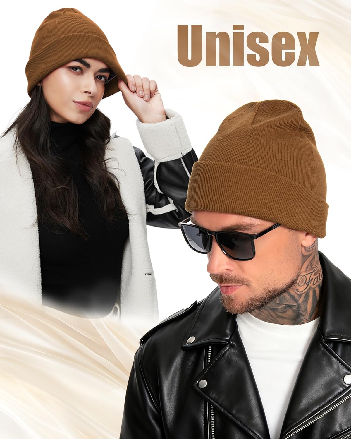 Satin Lined Beanie for Women Men, Cotton Knit Winter Hat Silk Lining Soft Warm Cuffed Fisherman Beanies Hats Skull Cap - Image 4