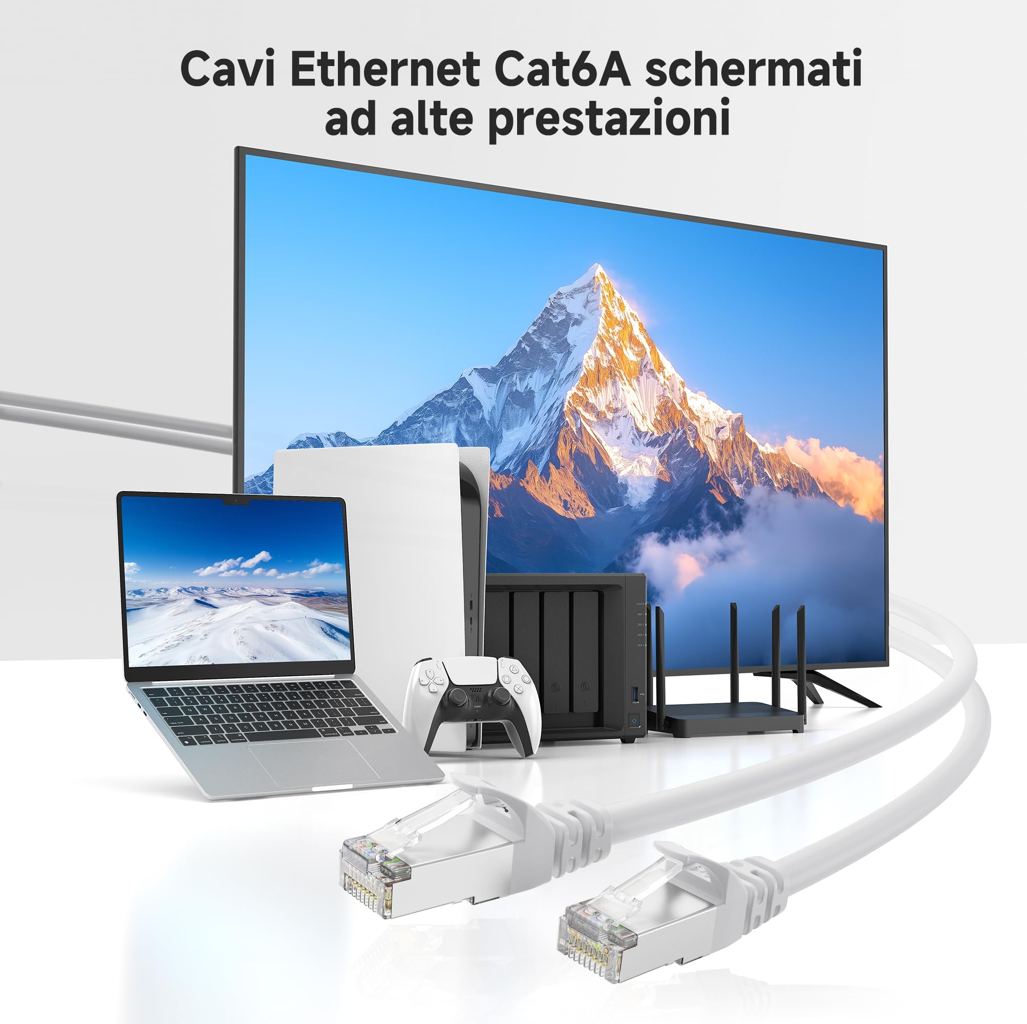 Cable Matters Cavo Ethernet Cat6A schermato antigroviglio da 10 Gbps, 61 m (SSTP, cavo Ethernet schermato SFTP, cavo schermato Cat6, cavo di rete schermato Cat 6) in bianco
