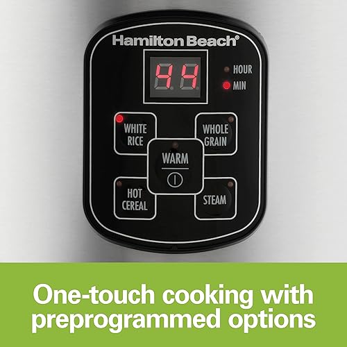Miniatura 12 de Hamilton Beach - Arrocera digital programable y vaporizador de alimentos, con funciones lentas de huevo duro, bandeja de huevo/vapor, 6 tazas