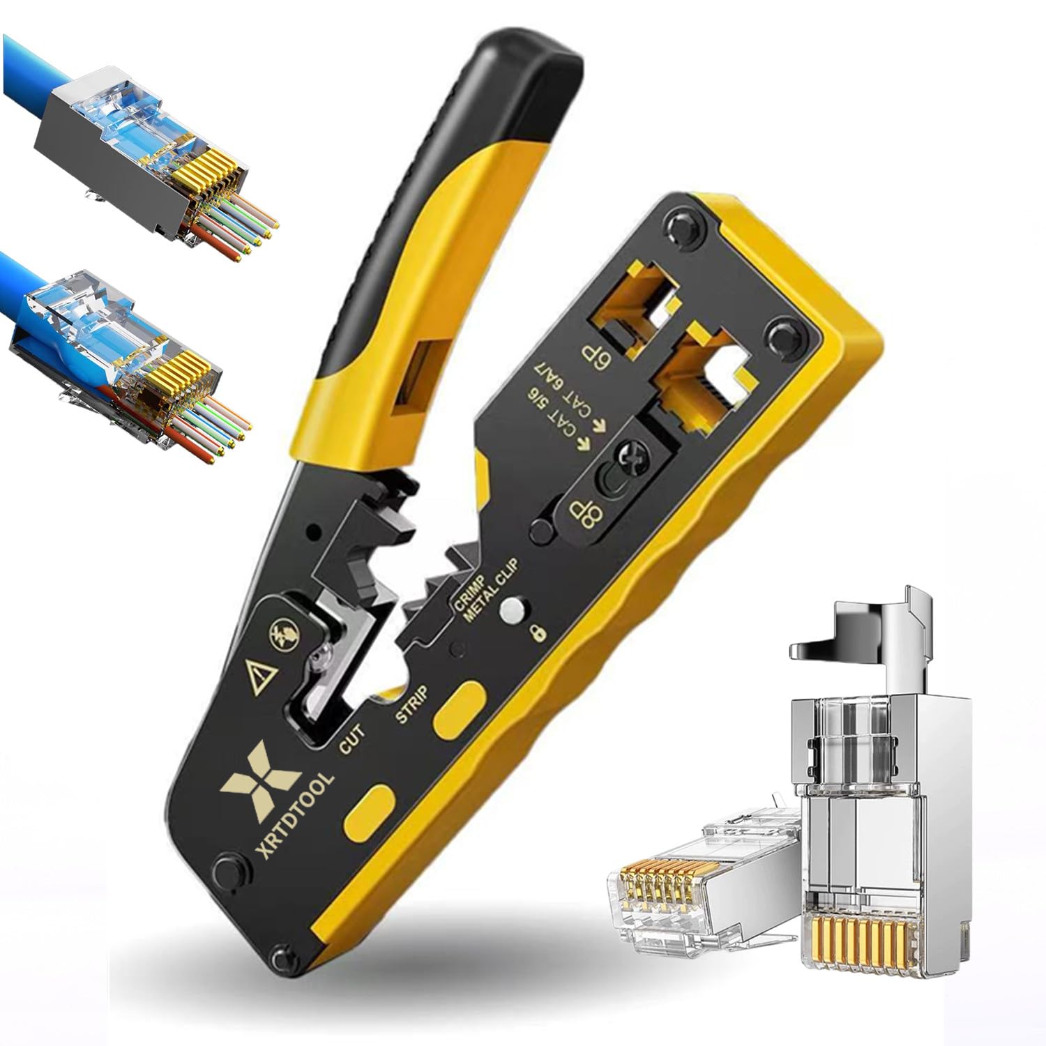 Herramienta de crimpado Cat7 Cat6A Cat6 Cat5, herramienta de crimpado Ethernet RJ45 Cat7 Cat6A Cat6 Cat5 para conectores blindados