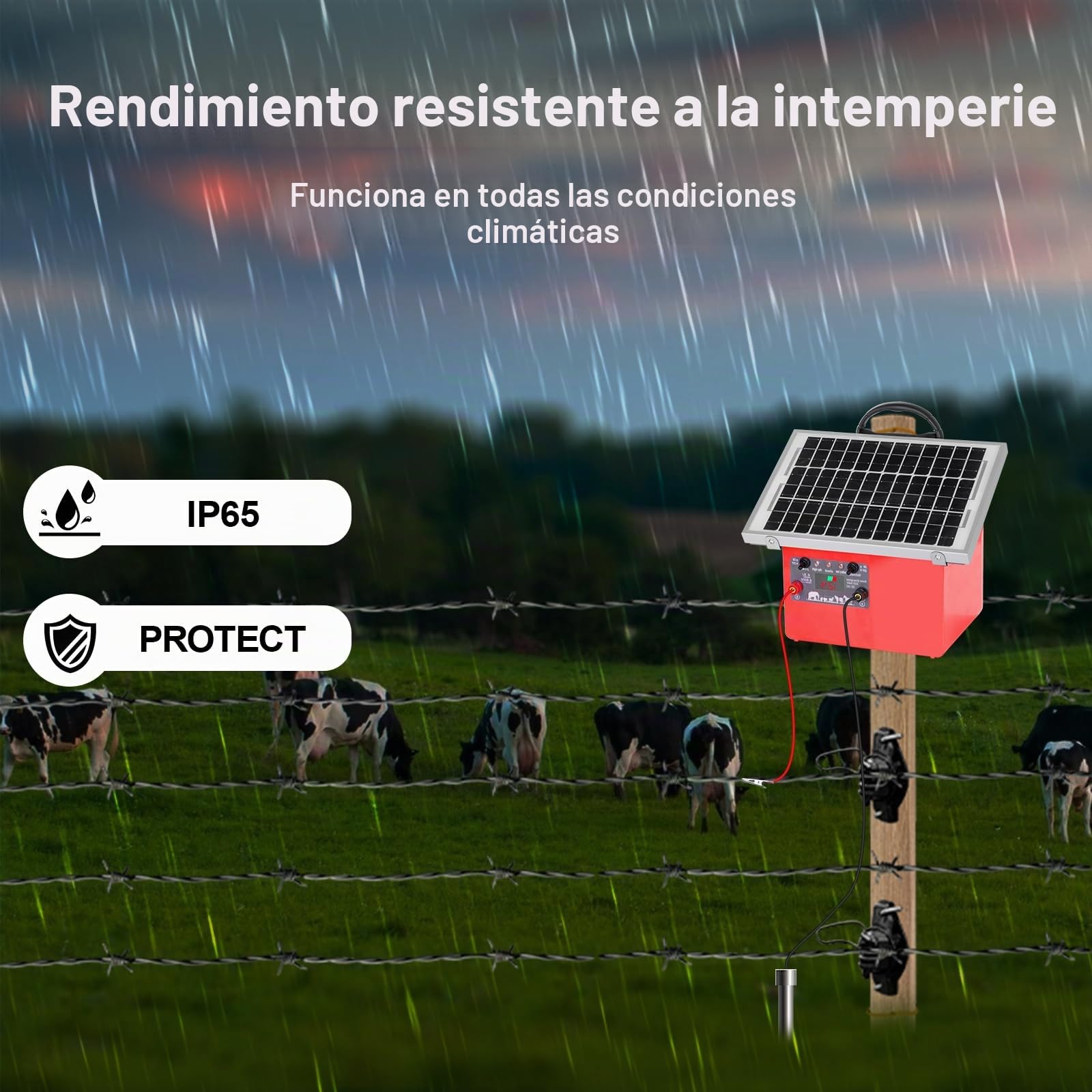 32KM - 12V Solar Pastor Electrico, 0.5J 9.5 KV, Recinto eléctrico | con panel solar de 7.5 W,pastor eléctrico con batería de 7 Ah, para vacas, ganado, cría de aves de corral, pastor