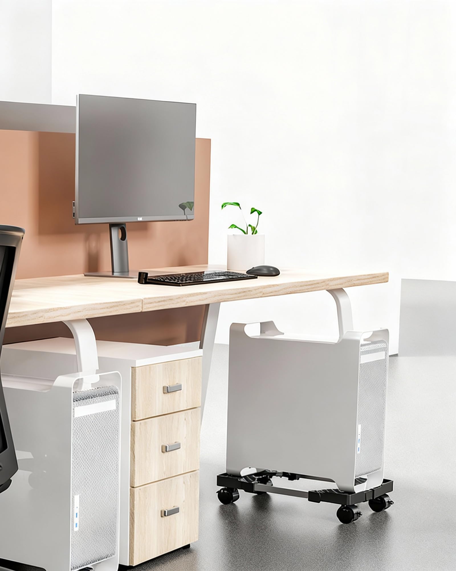 Supporto PC Case Fisso Con Ruote: Ventilato e Regolabile - CPU Mobile, Carrello Porta PC Sotto Scrivania (Nero)