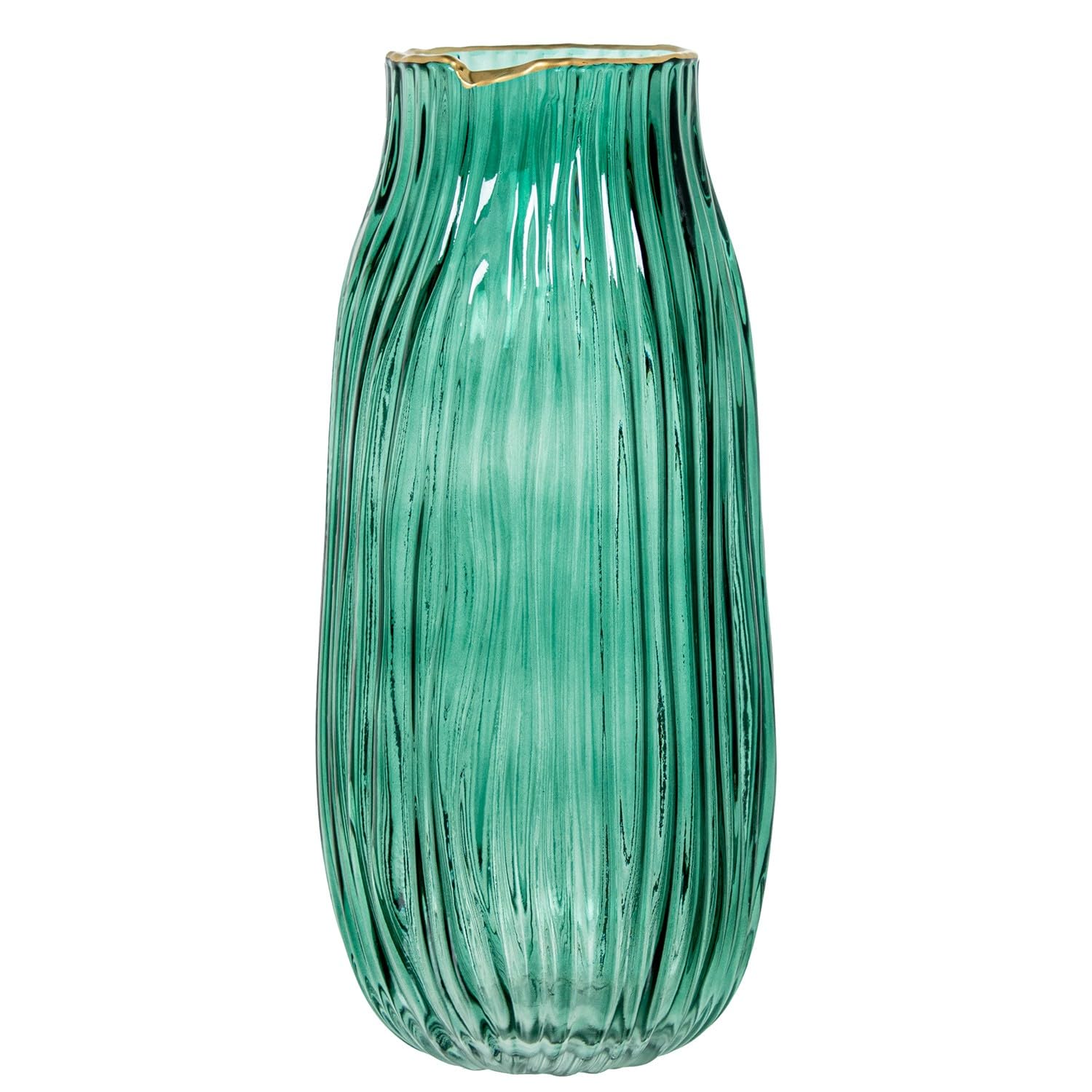 Vase de table en verre vert design centre de table salon doré 31cm