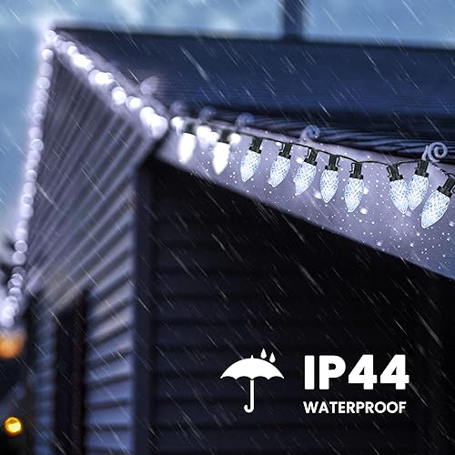Miniatura 3 de Toodour Luces de Navidad C9 para exteriores, 33 pies, 50 luces LED de Navidad, luces decorativas de Navidad facetadas de fresa, luces decorativas de