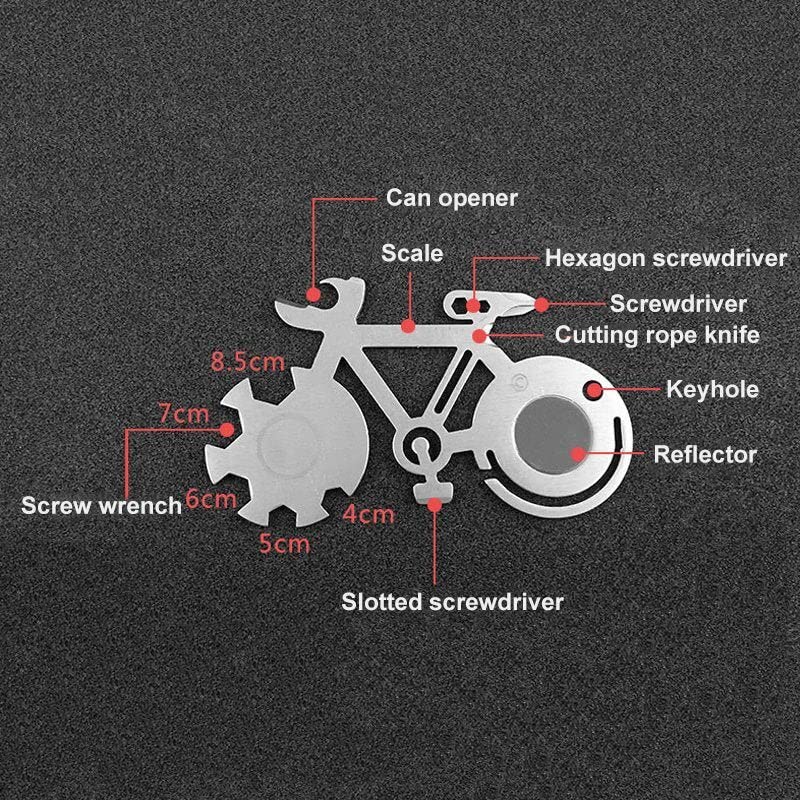 Fiets multitool fietsgereedschap met aluminium fluitjes, 12-in-1 mini-fiets multifunctioneel gereedschap, sleutelgereedschap, fietssleutelring, fiets voor wandelen, kamperen