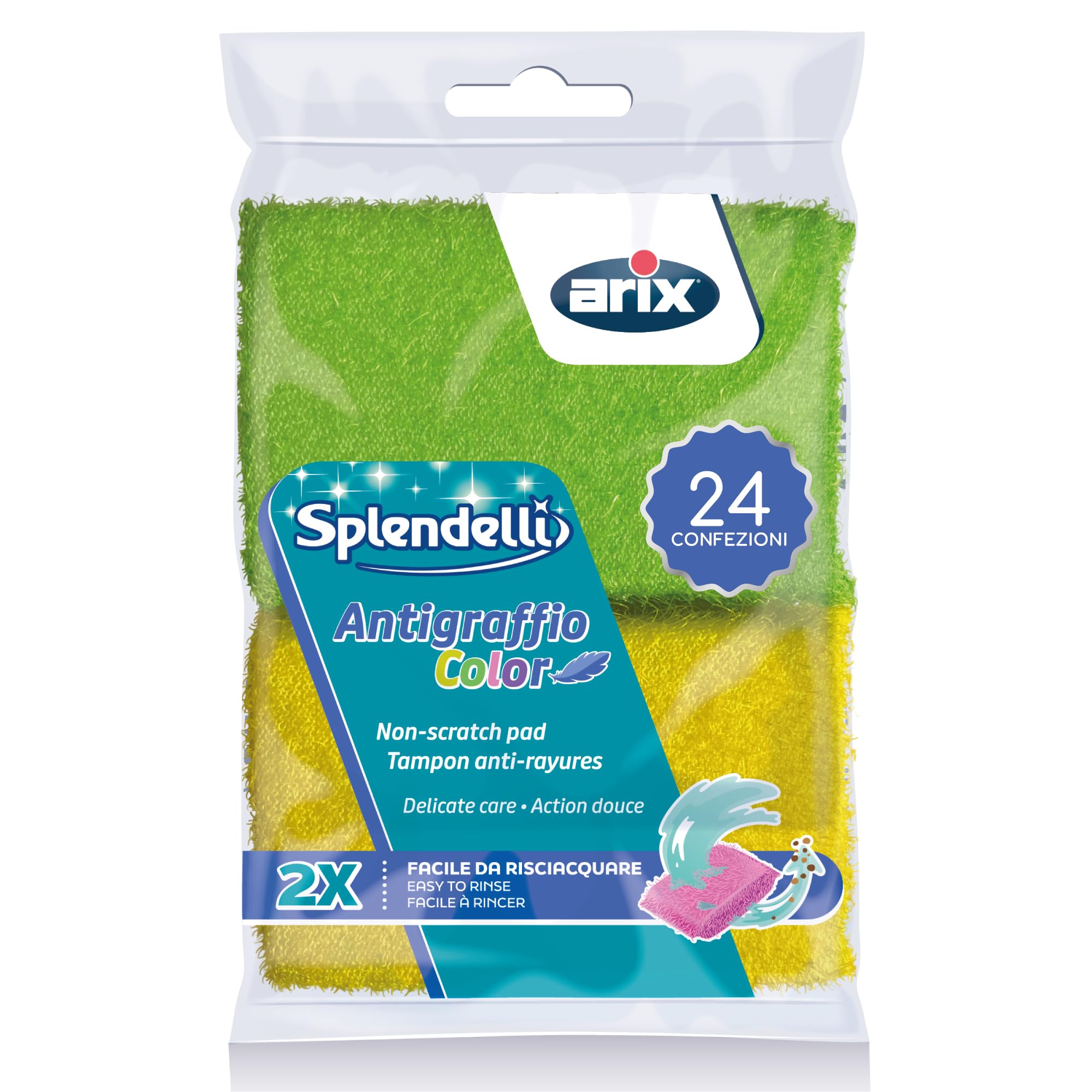 ARIX | 48 Spugne Antigraffio Color Della Linea Splendelli, Spugna per Superfici Delicate e Antiaderenti, Spugna Pulizia Microonde, Antiunto - 24 Confezioni